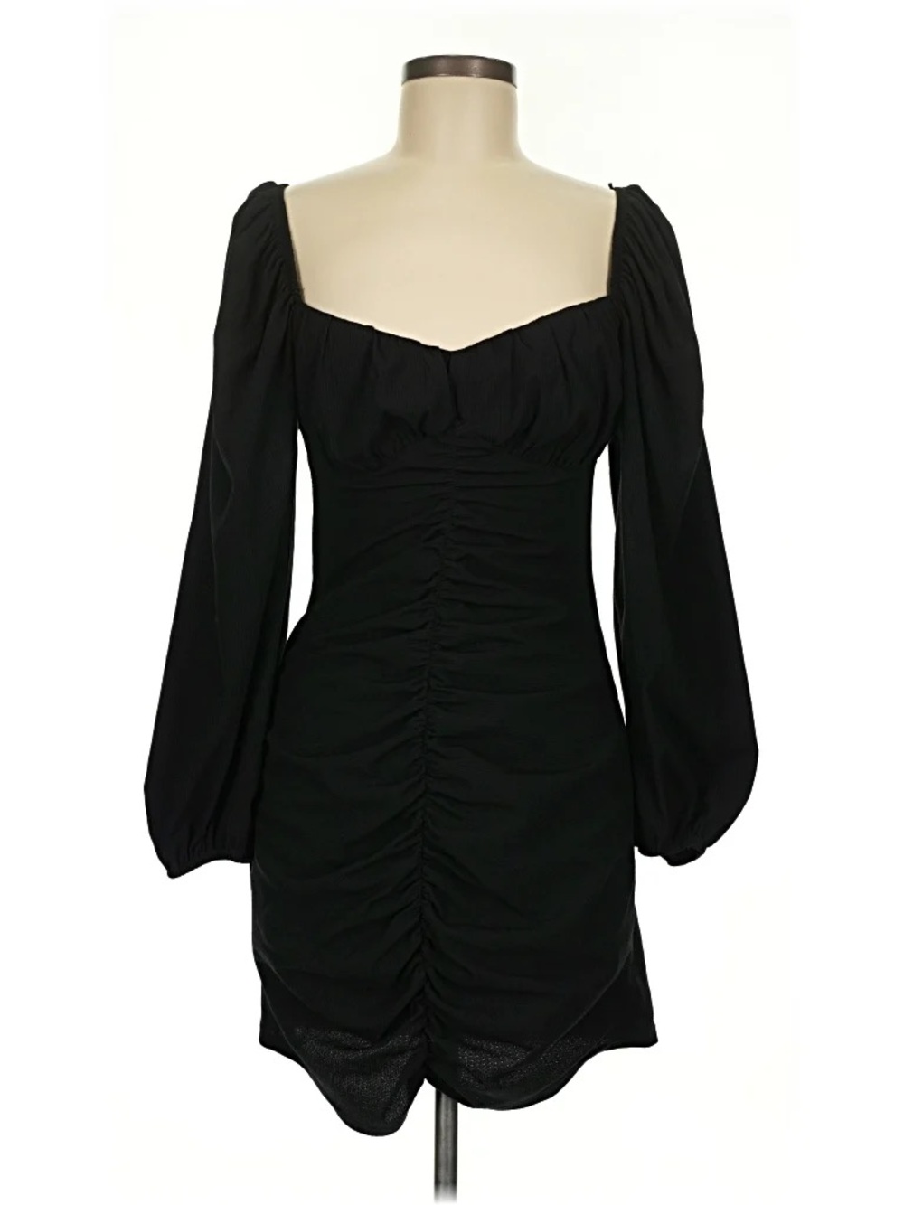 Black Ruched Long-Sleeve Mini Dress- Topshop size US 12 NWT